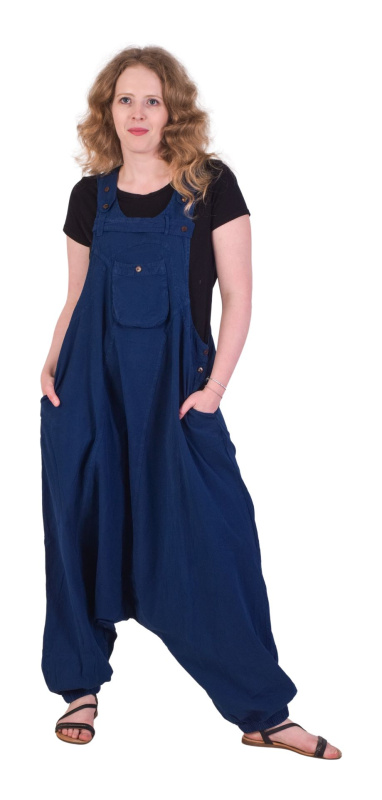 Sanu Babu Turecké kalhoty s laclem, tmavě modré, velmi nízký sed, kapsy a knoflíčky L/XL , Modrá