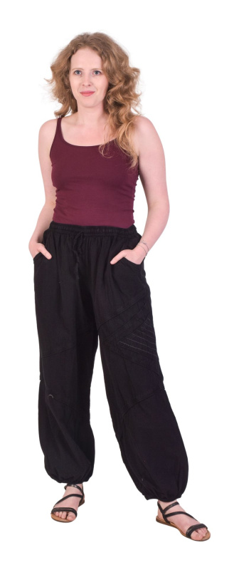Sanu Babu Unisex balonové kalhoty bavlněné, černé, kapsy, guma a šňůrka v pase (HA) L/XL , Černá