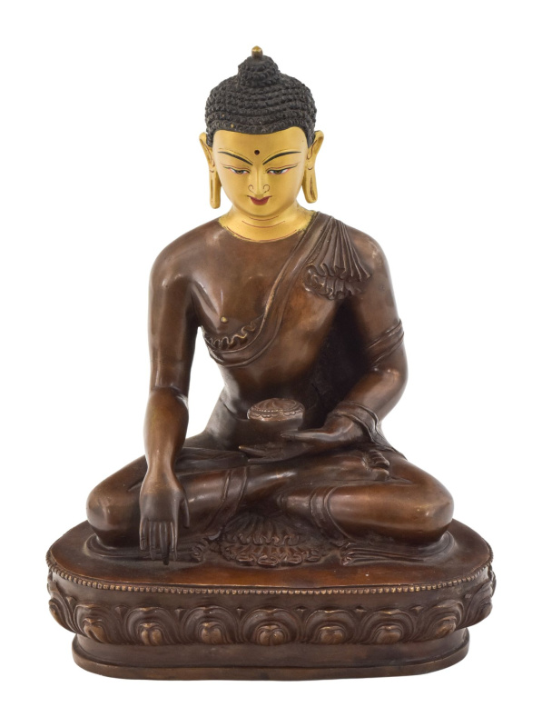 Sanu Babu Buddha Šakjamuni, kovová soška, pozlaceno, 28cm