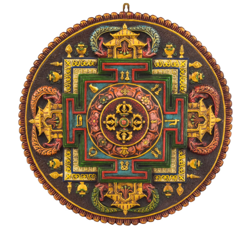 Sanu Babu Mandala, ručně malovaná, pryskyřice, průměr 56cm