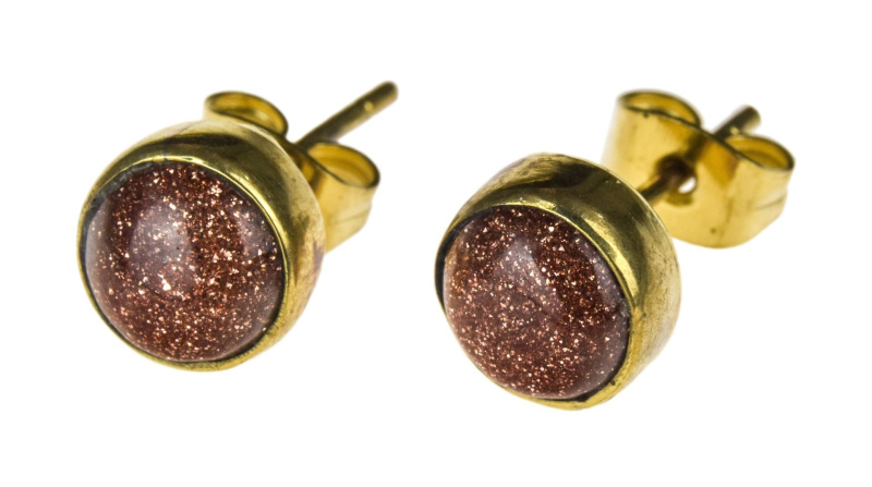 Sanu Babu Peckové náušnice s polodrahokamem sluneční kámen 8mm, puzetka