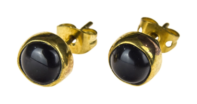 Sanu Babu Peckové náušnice s polodrahokamem černý onyx 8mm, puzetka (01)