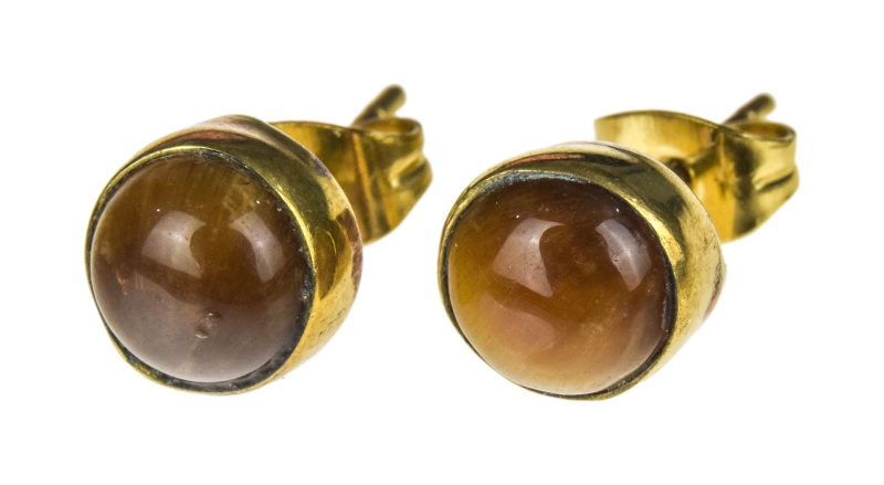 Sanu Babu Peckové náušnice s polodrahokamem tygří oko 8mm, puzetka