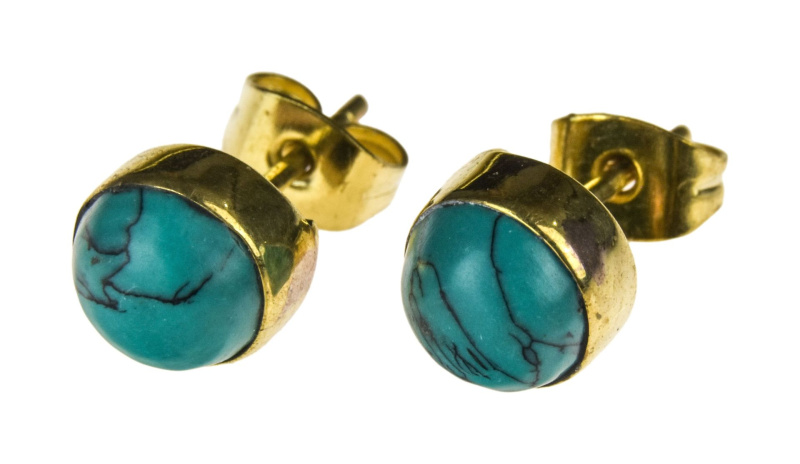 Sanu Babu Peckové náušnice s polodrahokamem tyrkenitem 8mm, puzetka (01)