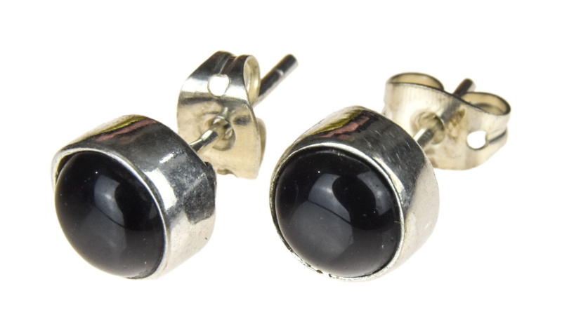 Sanu Babu Peckové náušnice s polodrahokamem černý onyx 8mm, puzetka (01)