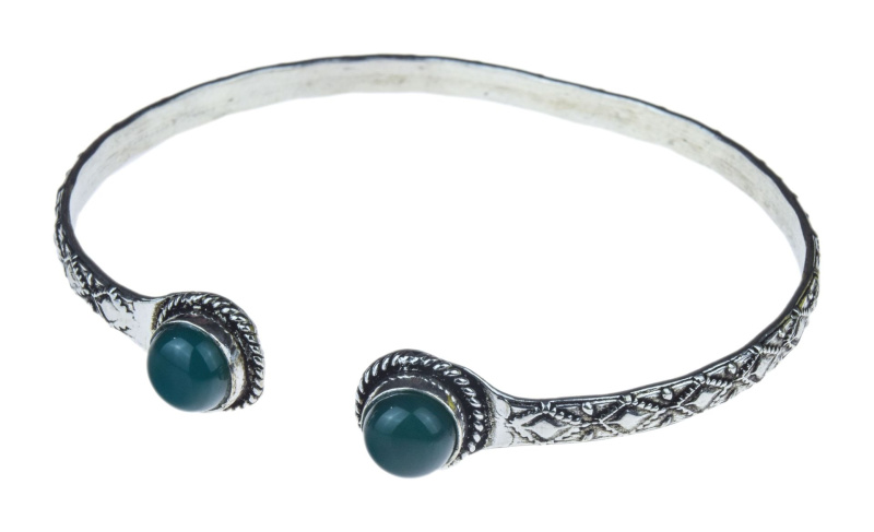 Sanu Babu Náramek s polodrahokamy otevřený, zelený onyx, délka 22cm, postříbřený