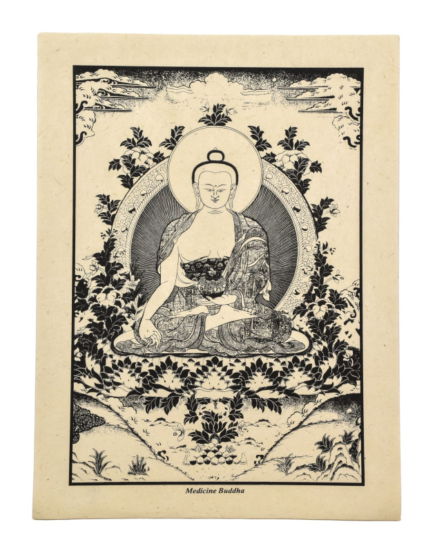 Sanu Babu Uzdravující Buddha, černý tisk na ručním papíru, 47x36cm