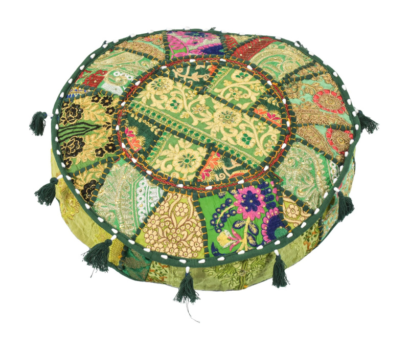 Sanu Babu Meditační polštář patchworkový ručně vyšívaný, kulatý 40x12cm (9X)