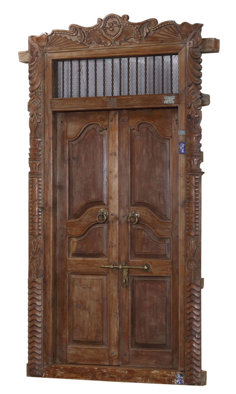 Sanu Babu Starožitné dveře s rámem z Gujaratu, teakové dřevo, 137x15x266cm