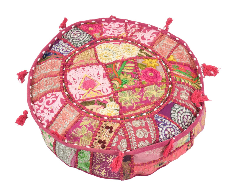 Sanu Babu Meditační polštář patchworkový ručně vyšívaný, kulatý 40x12cm (ZK)