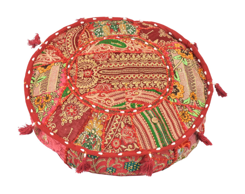 Sanu Babu Meditační polštář patchworkový ručně vyšívaný, kulatý 40x12cm (ZV)