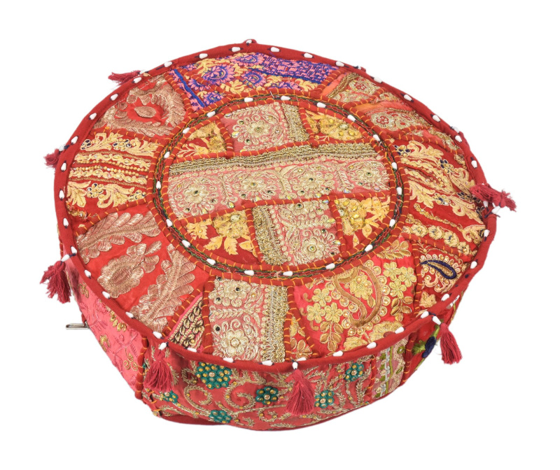 Sanu Babu Meditační polštář patchworkový ručně vyšívaný, kulatý 40x12cm (ZW)