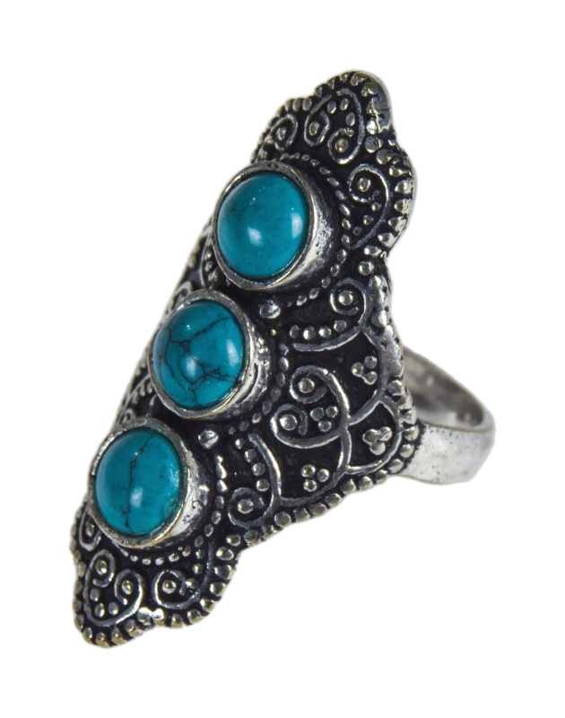 Sanu Babu Prsten s polodrahokamem, tyrkenit, 35mm, zdobený, postříbřený 54