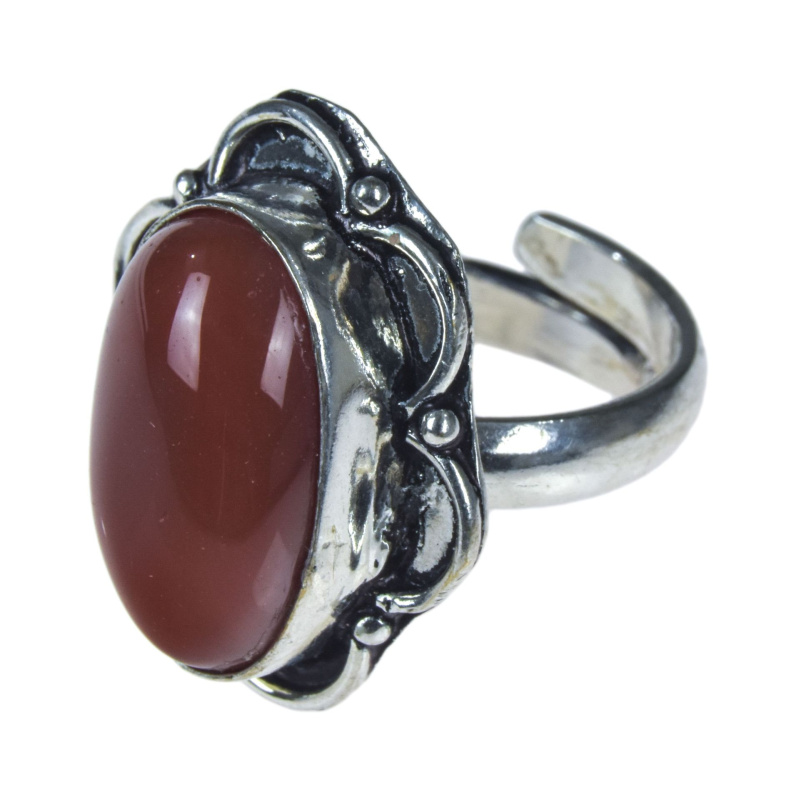 Sanu Babu Prsten s polodrahokamem, karneol, 25mm, zdobený, roztahovací, postříbřený 59