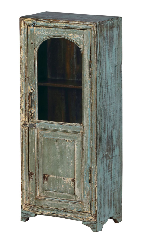 Sanu Babu Stará prosklená skříňka z teakového dřeva, 43x26x102cm