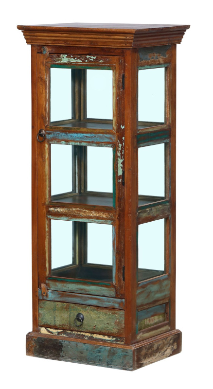 Sanu Babu Prosklená skříňka v "GOA" stylu z recyklovaného dřeva, 50x40x123cm (1C)