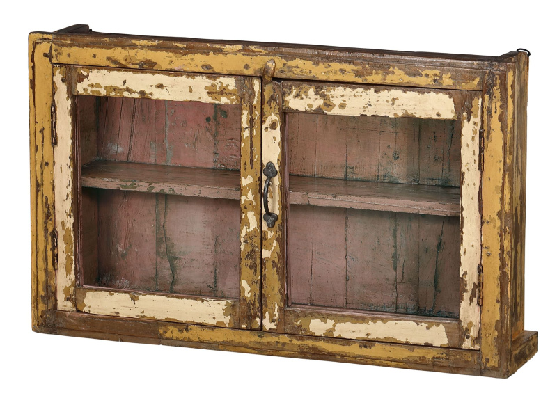 Sanu Babu Stará prosklená skříňka z teakového dřeva, 85x17x52cm