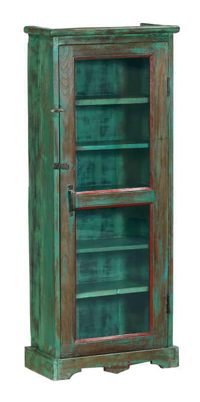 Sanu Babu Stará prosklená skříňka z teakového dřeva, 51x26x124cm