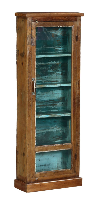 Sanu Babu Stará prosklená skříňka z teakového dřeva, 49x20x134cm