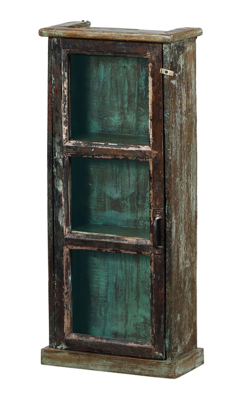 Sanu Babu Stará prosklená skříňka z teakového dřeva, 34x19x80cm