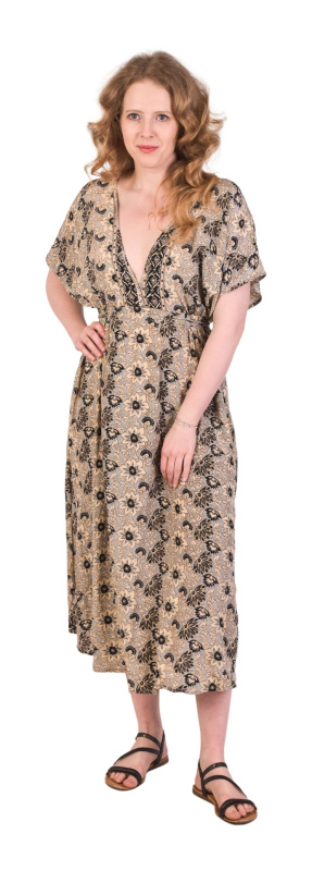 Sanu Babu Dlouhé šaty s krátkým rukávem, guma a šňůrka v pase s potiskem (6L) FREE , Šedá