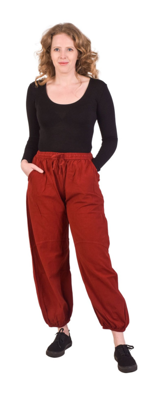 Sanu Babu Unisex balonové kalhoty bavlněné červené, kapsy, guma a šňůrka v pase M , Červená