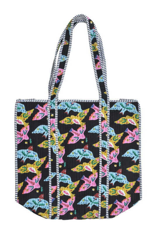 Sanu Babu Velká taška na zip, černá s potiskem, 44x36x14cm + ucha 30cm (7C)