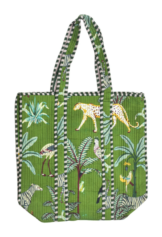 Sanu Babu Velká taška na zip, zelená s potiskem, 44x36x14cm + ucha 30cm (7E)