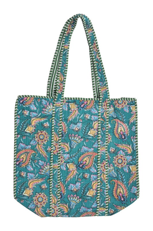 Sanu Babu Velká taška na zip, tyrkysová s potiskem, 44x36x14cm + ucha 30cm