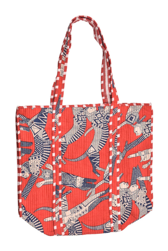Sanu Babu Velká taška na zip, červená s potiskem, 44x36x14cm + ucha 30cm (7H)