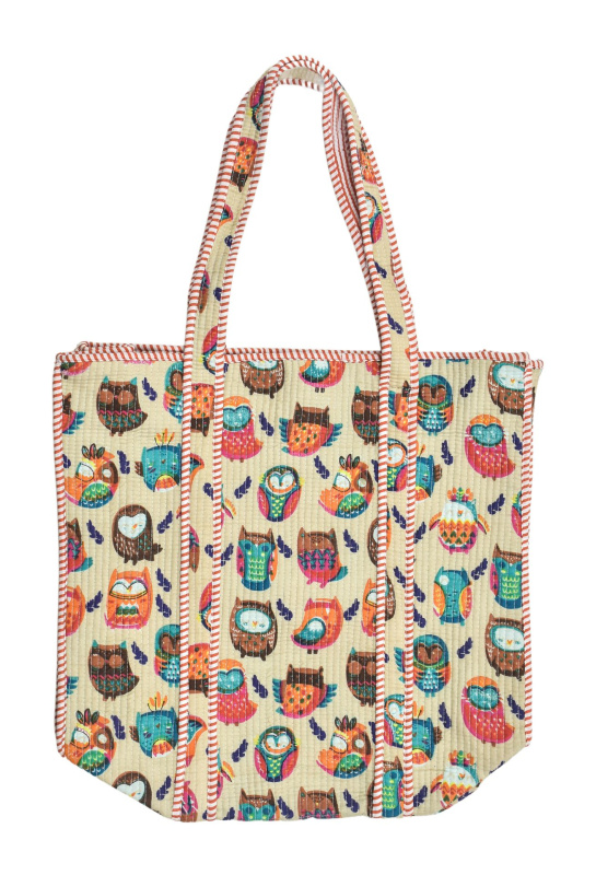 Sanu Babu Velká taška na zip, béžová s potiskem, 44x36x14cm + ucha 30cm
