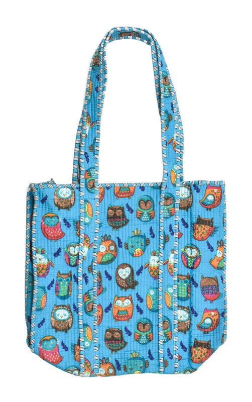 Sanu Babu Velká taška na zip, tyrkysová s potiskem, 40x33x13cm + ucha 33cm (7Q)