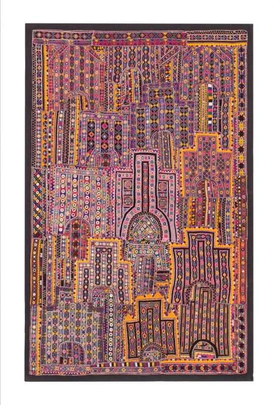 Sanu Babu Unikátní patchworková tapiserie z Rajastanu, barevná ruční vyšivka, 108x162cm (4G)