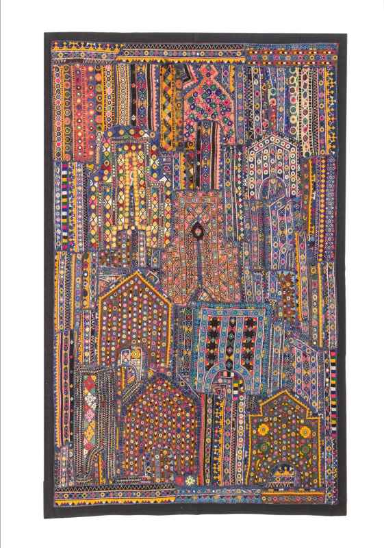 Sanu Babu Unikátní patchworková tapiserie z Rajastanu, barevná ruční vyšivka, 108x162cm (4H)