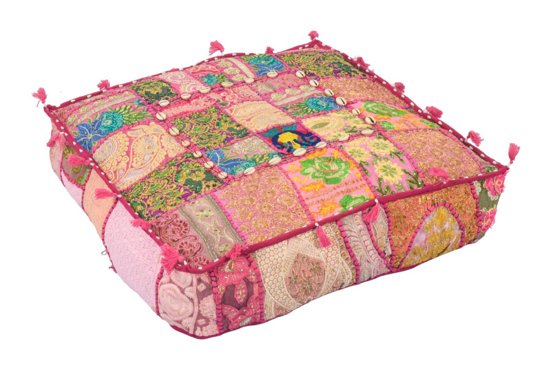 Sanu Babu Meditační polštář, ručně vyšívaný patchwork, čtverec, 60x60x15cm (ZN)