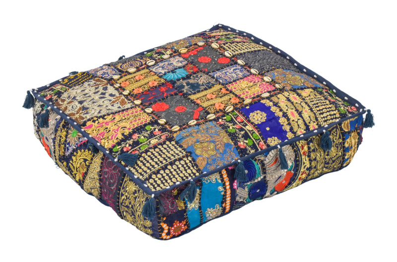 Sanu Babu Meditační polštář, ručně vyšívaný patchwork, čtverec, 60x60x15cm (ZS)