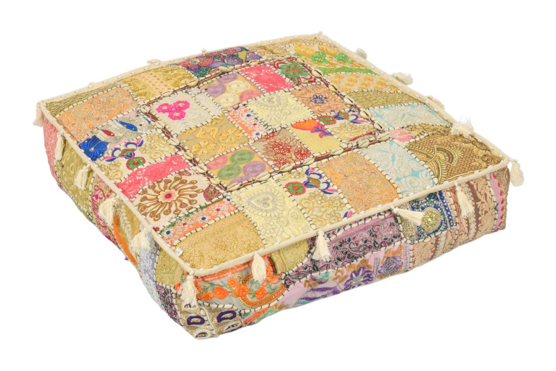Sanu Babu Meditační polštář, ručně vyšívaný patchwork, čtverec, 60x60x15cm (ZT)