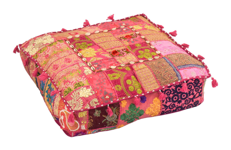 Sanu Babu Meditační polštář, ručně vyšívaný patchwork, čtverec, 60x60x15cm (ZX)