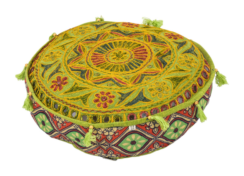 Sanu Babu Meditační polštář, ručně vyšívaný Gujarat Design, kulatý, 40x12cm (BD)