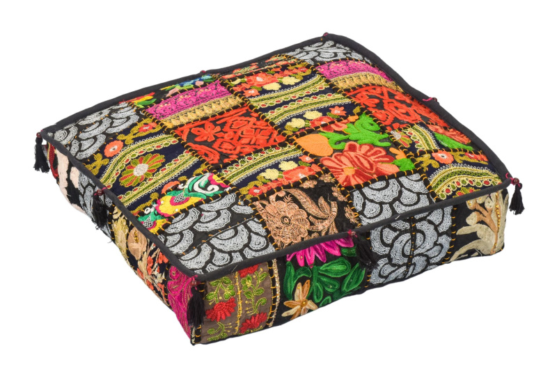 Sanu Babu Meditační polštář, ručně vyšívaný patchwork, čtverec, 40x40x12cm (AE)