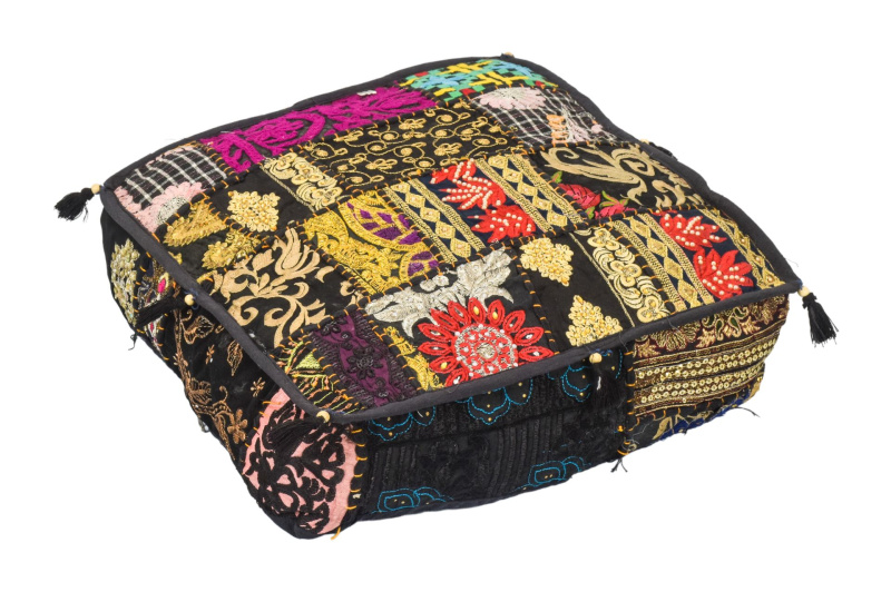Sanu Babu Meditační polštář, ručně vyšívaný patchwork, čtverec, 40x40x12cm (AF)