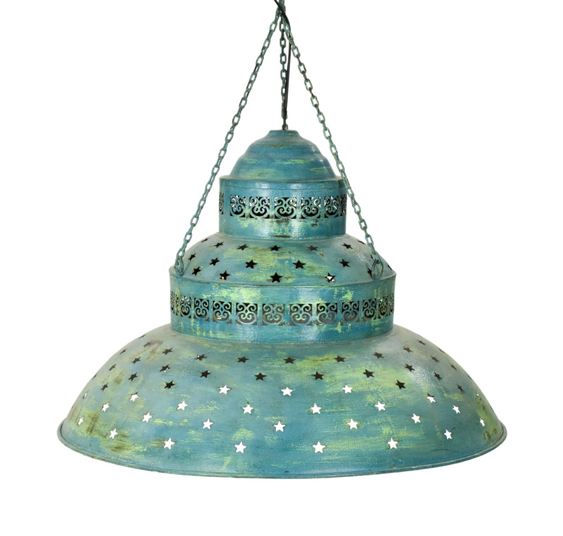 Sanu Babu Kovová lampa v orientálním stylu, zelená patina, 60x60x40cm