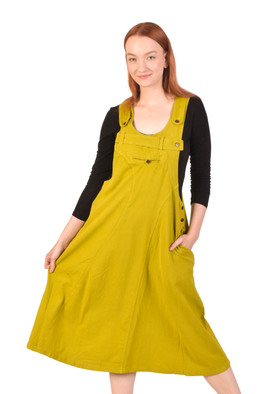 Sanu Babu Šaty s laclem na knoflíky, limetkově zelené, midi délka, kapsy XXXL , Zelená