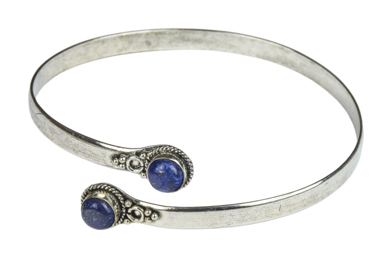 Sanu Babu Náramek na paži, postříbřeno (10µm), lapis lazuli, otevřený obvod 27cm (01)