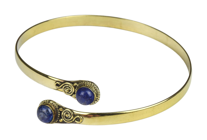 Sanu Babu Náramek na paži s lapis lazuli, zlatá barva, otevřený obvod 27cm (01)