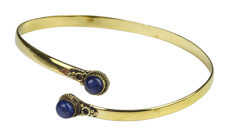 Sanu Babu Náramek na paži s lapis lazuli, zlatá barva, otevřený obvod 27cm (02)
