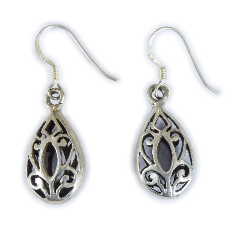 Sanu Babu Stříbrné náušnice ve tvaru kapky, ornamenty, AG 925/1000, 4g, Nepál (3A) Stříbrná