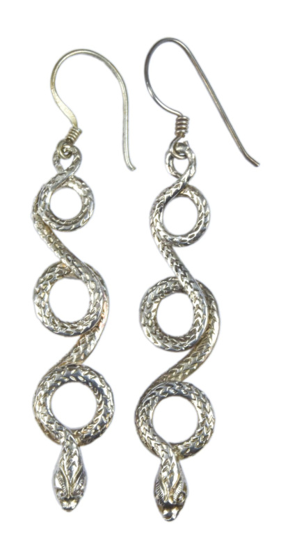 Sanu Babu Stříbrné náušnice ve tvaru hada 60mm, AG 925/1000, 5g, Nepál Stříbrná