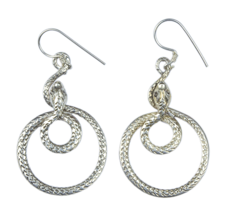 Sanu Babu Stříbrné náušnice ve tvaru hada 35mm, AG 925/1000, 6g, Nepál Stříbrná