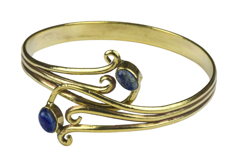 Sanu Babu Náramek s polodrahokamy, lapis lazuli, otevřený obvod 16cm, mosazný